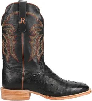 Mens Full Quill Ostrich Embroidered Square Toe Pull On Dress Boots Mid Calf - Black - Size 10 D