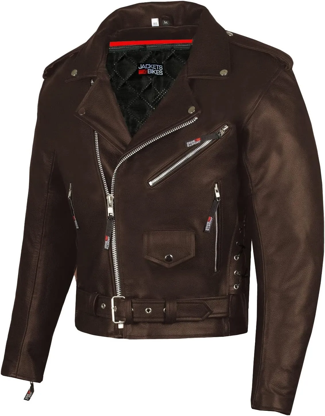 Men's ICONIC Brando Leather Motorcycle Jacket Premium Real Natural Buffalo Biker Jacket - Side Laces Concealed Carry Pockets, All-Season Leather Motorcycle Jacket for Men Brown M