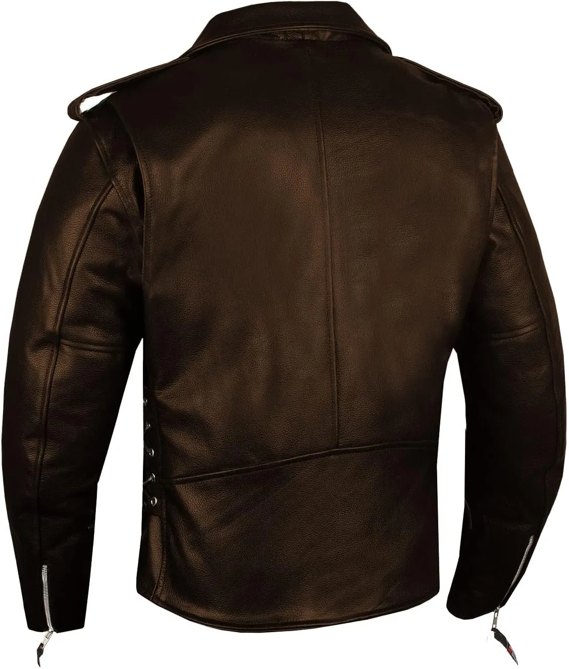 Men's ICONIC Brando Leather Motorcycle Jacket Premium Real Natural Buffalo Biker Jacket - Side Laces Concealed Carry Pockets, All-Season Leather Motorcycle Jacket for Men Brown M