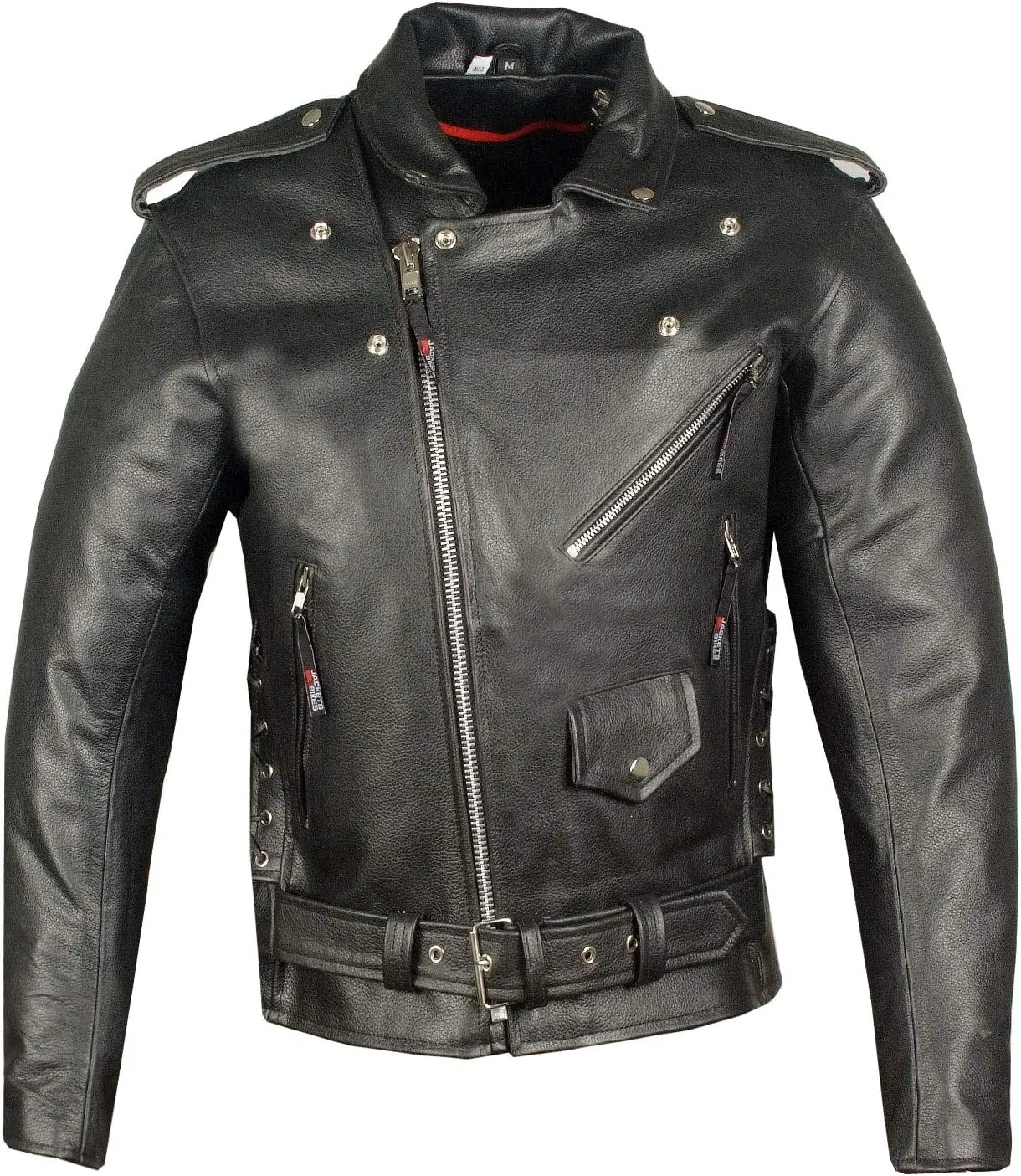Men's ICONIC Brando Leather Motorcycle Jacket Premium Real Natural Buffalo Biker Jacket - Side Laces Concealed Carry Pockets, All-Season Leather Motorcycle Jacket for Men Brown M