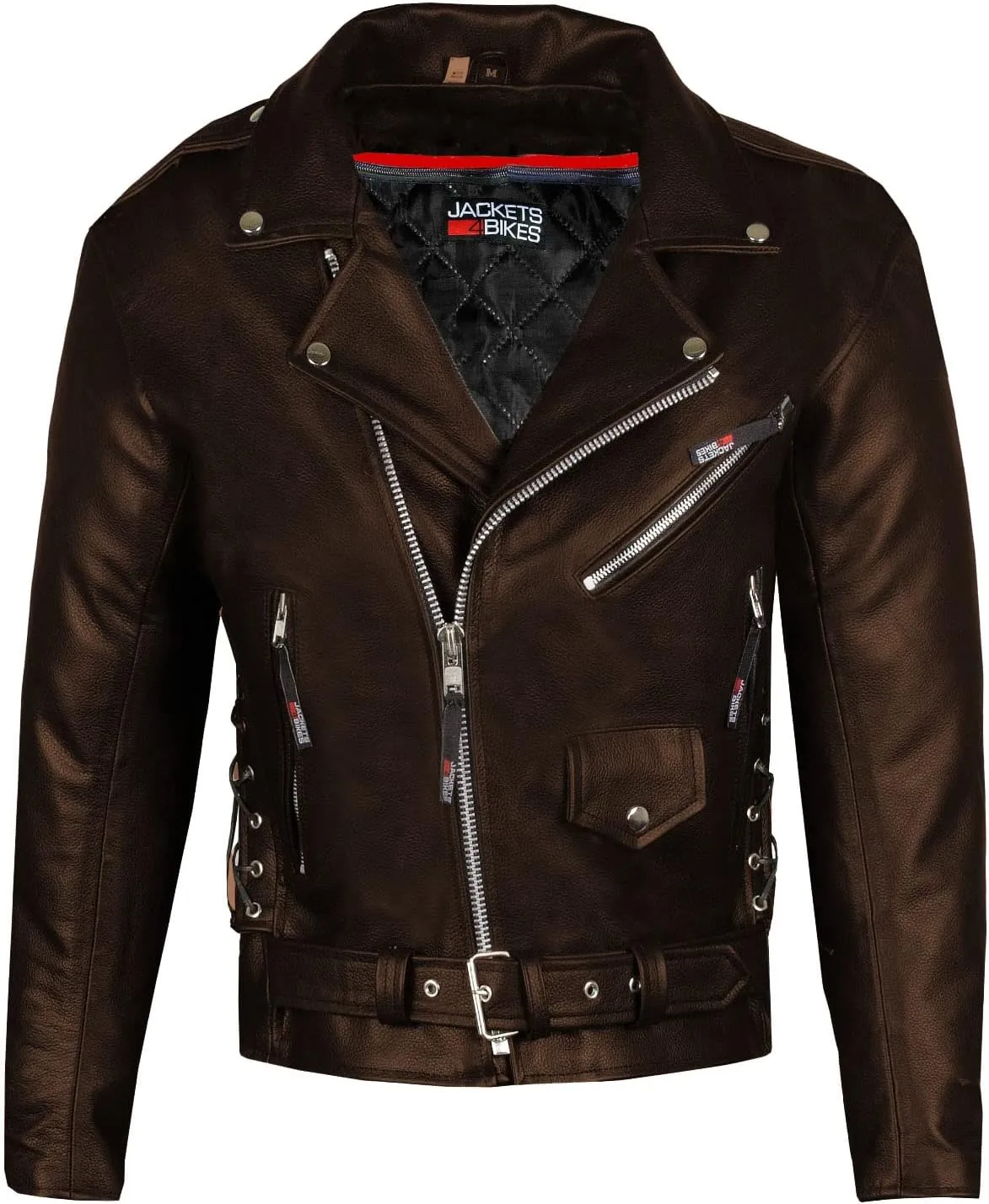 Men's ICONIC Brando Leather Motorcycle Jacket Premium Real Natural Buffalo Biker Jacket - Side Laces Concealed Carry Pockets, All-Season Leather Motorcycle Jacket for Men Brown M