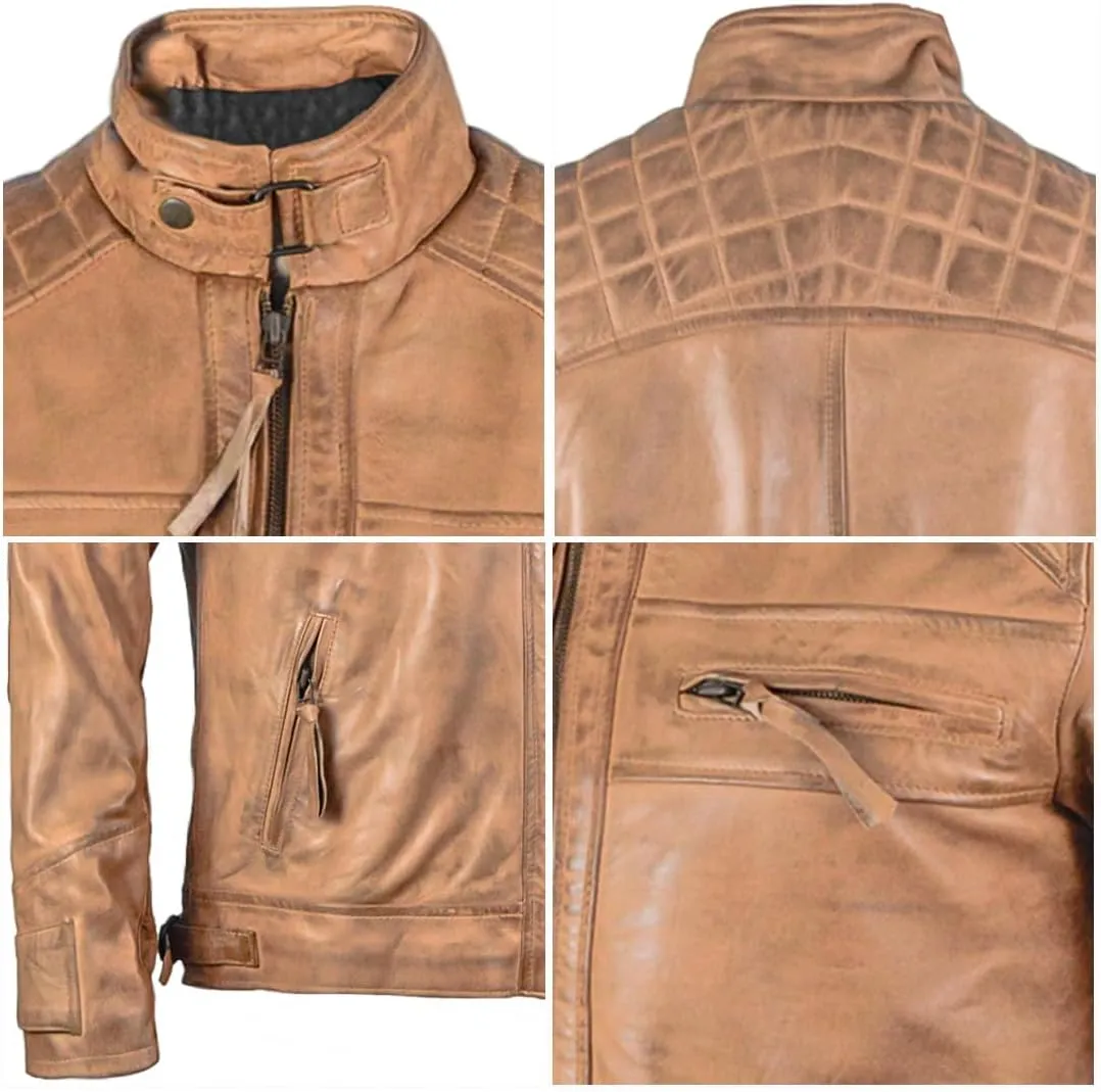 Men's Lambskin Leather Jacket – Classic Leather Bomber Jacket, Stylish Cafe Racer Biker Outerwear for Men