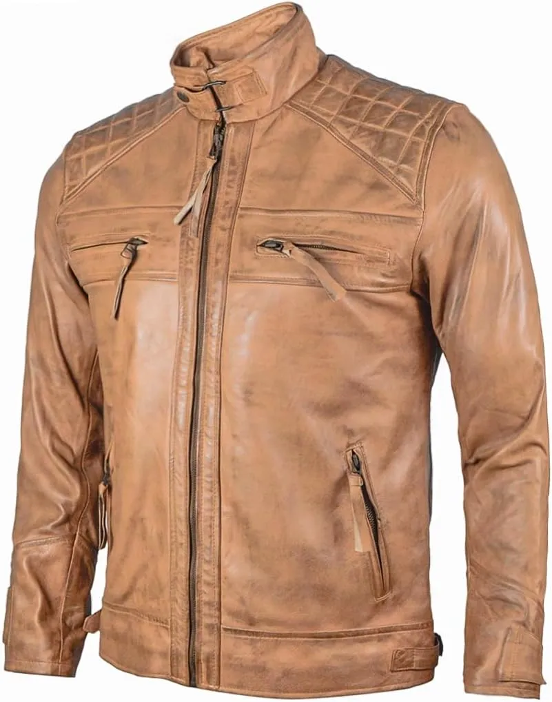 Men's Lambskin Leather Jacket – Classic Leather Bomber Jacket, Stylish Cafe Racer Biker Outerwear for Men
