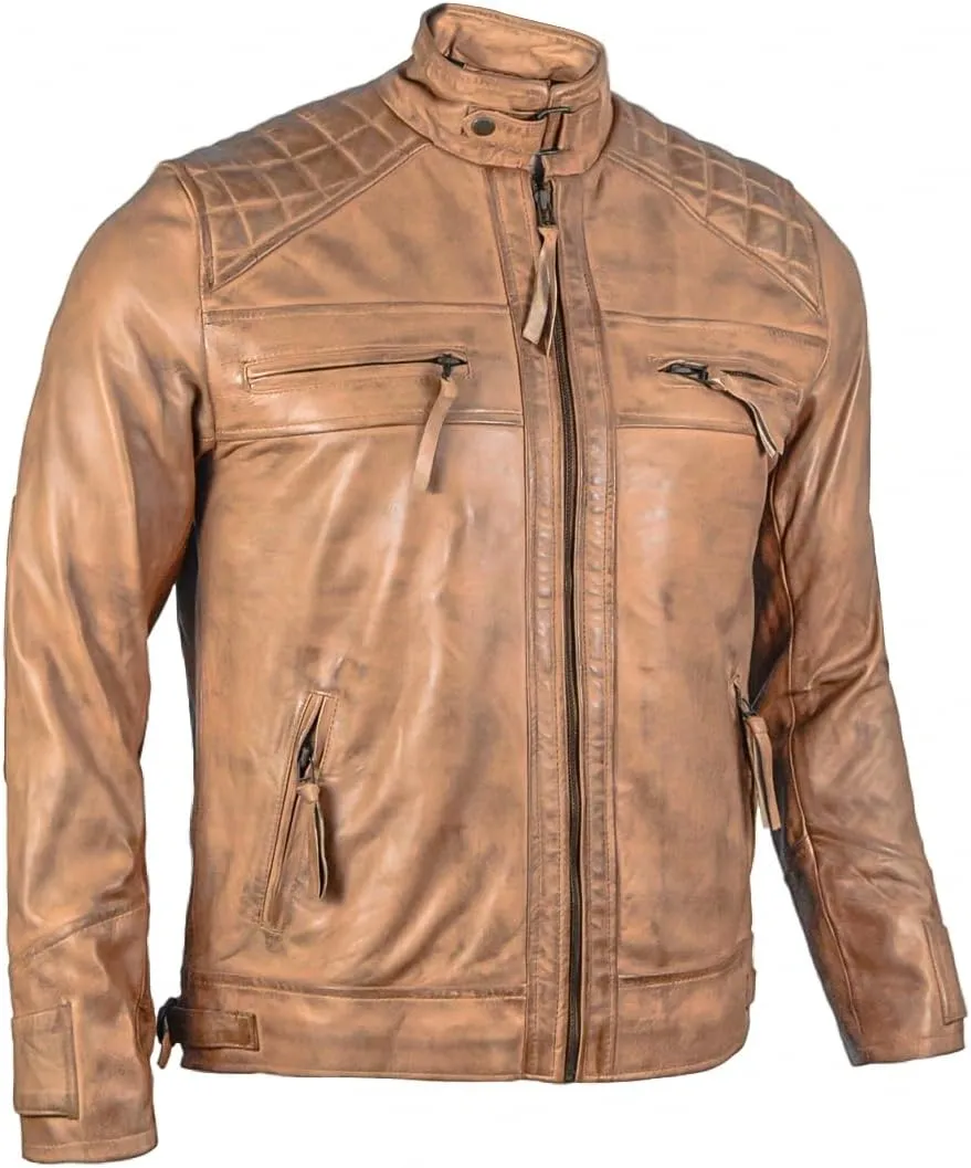 Men's Lambskin Leather Jacket – Classic Leather Bomber Jacket, Stylish Cafe Racer Biker Outerwear for Men