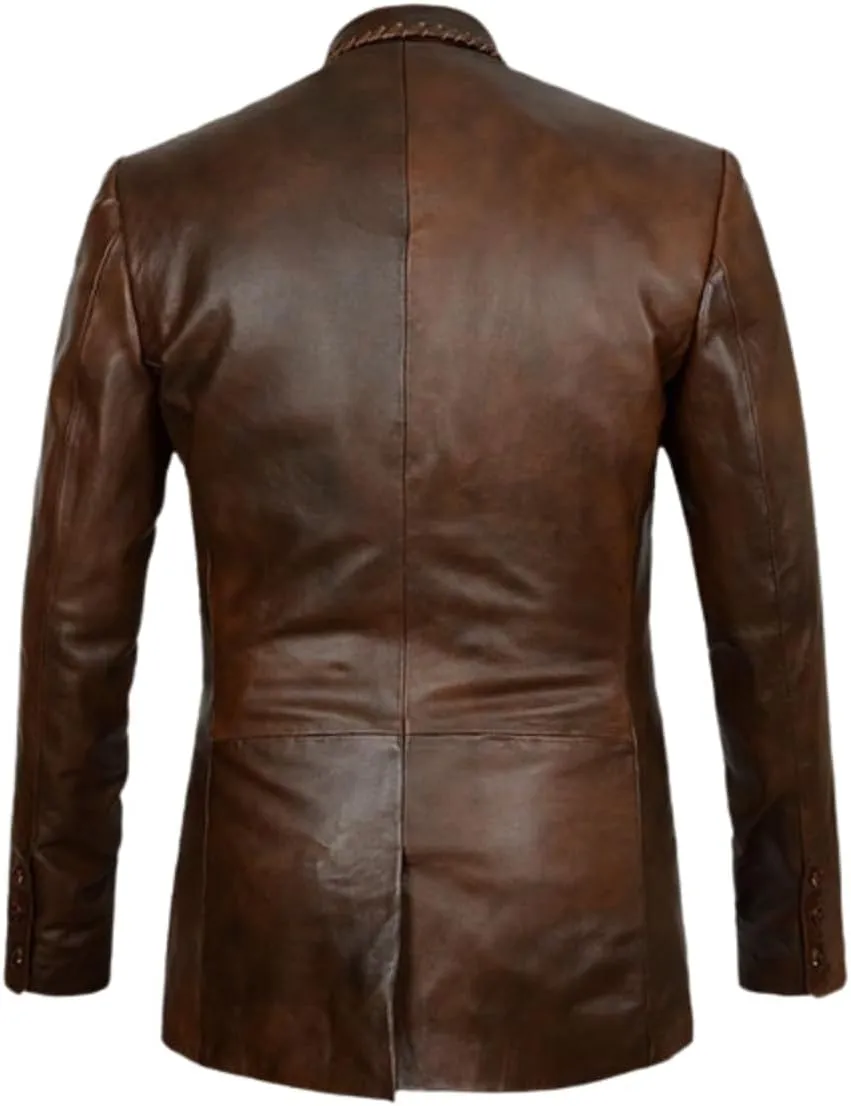 Men's Leather Blazer Real Lambskin Leather Blazer Quilted Black/Brown Gift for Him, Baige