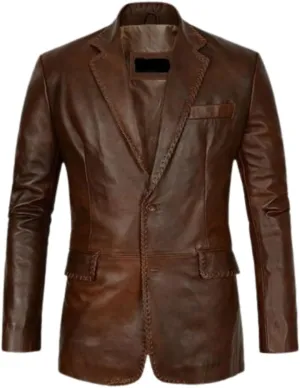 Men's Leather Blazer Real Lambskin Leather Blazer Quilted Black/Brown Gift for Him, Baige