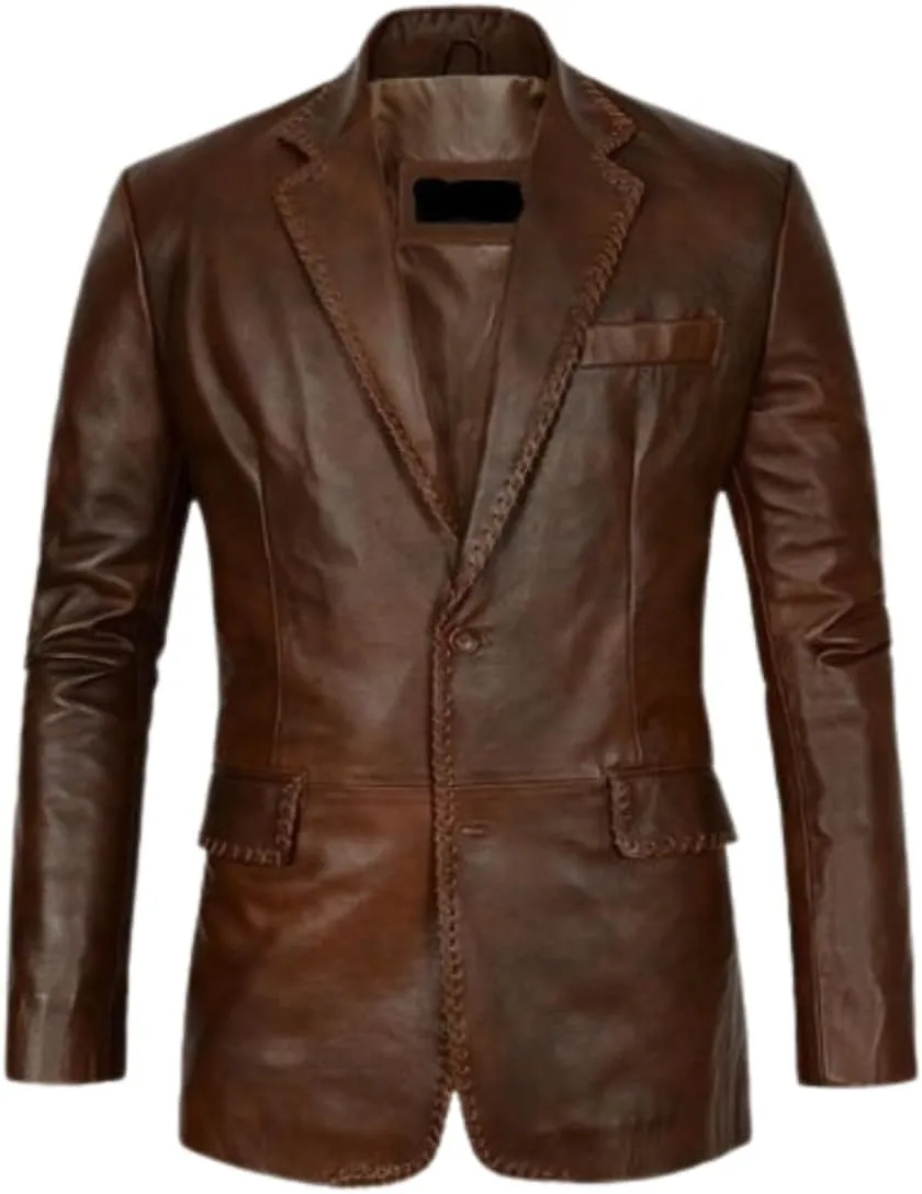 Men's Leather Blazer Real Lambskin Leather Blazer Quilted Black/Brown Gift for Him, Baige