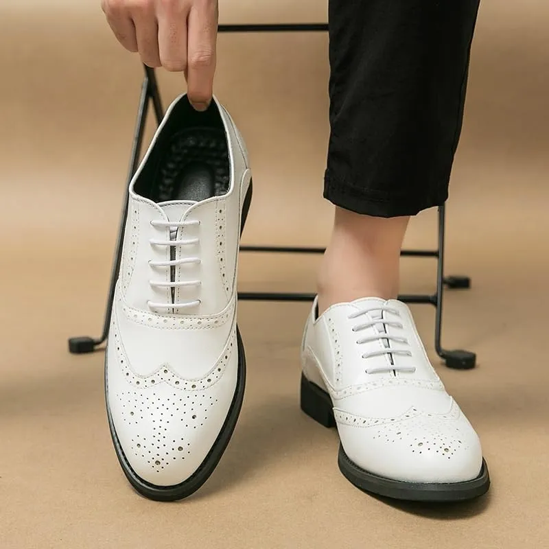 Men's Leather lace-up Oxford Shoes Classic Wingtip Two-Tone Patchwork Brogues Fashionable Toes Slip-on Leather Shoe