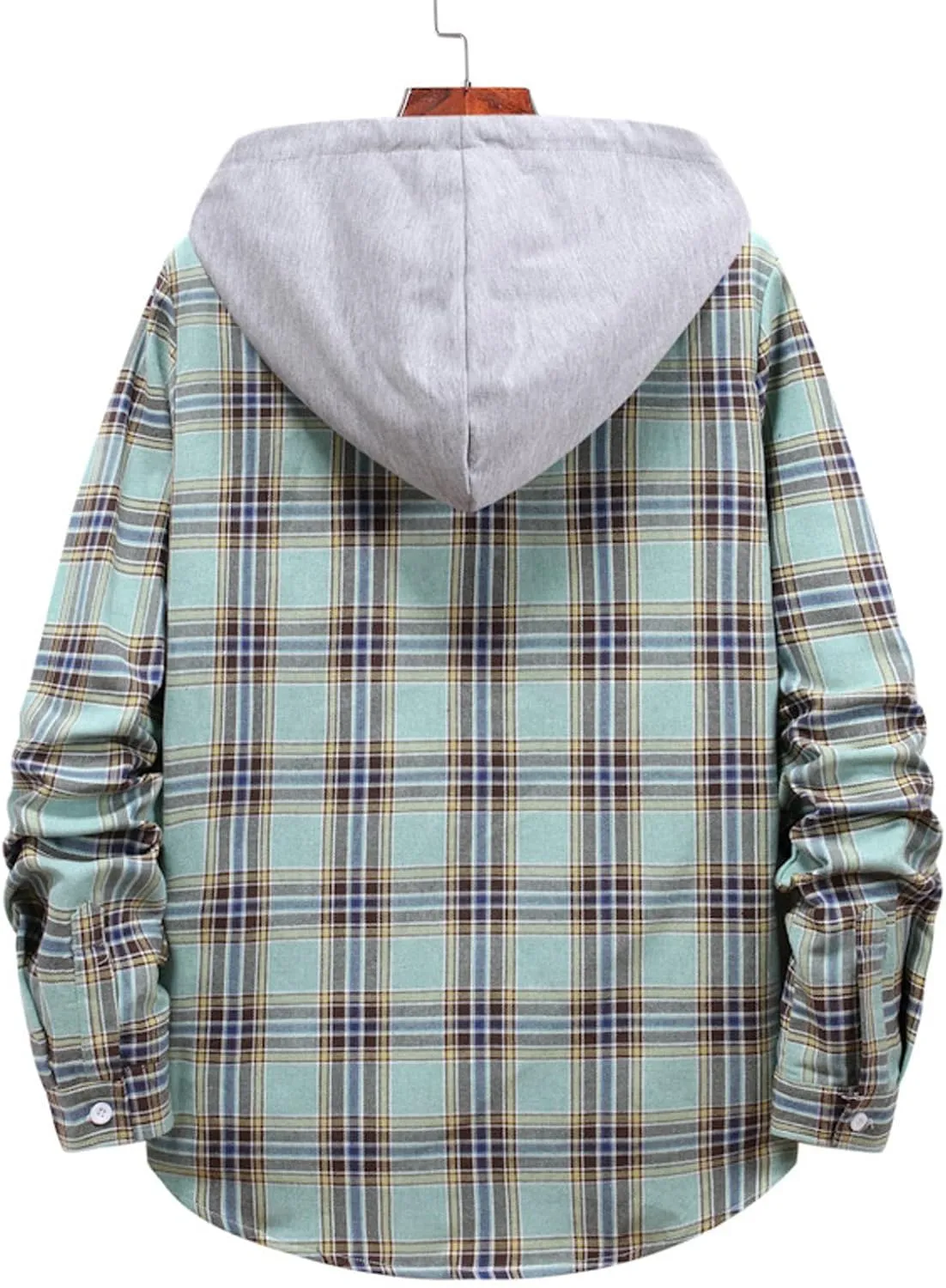 Men's Plaid Hooded Shirts Shirt Hooded Collar Long Sleeve Shirt Blouse Coat with Zipper Casual Loose Thicken