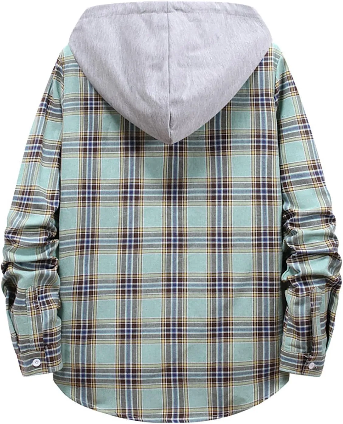 Men's Plaid Hooded Shirts Shirt Hooded Collar Long Sleeve Shirt Blouse Coat with Zipper Casual Loose Thicken
