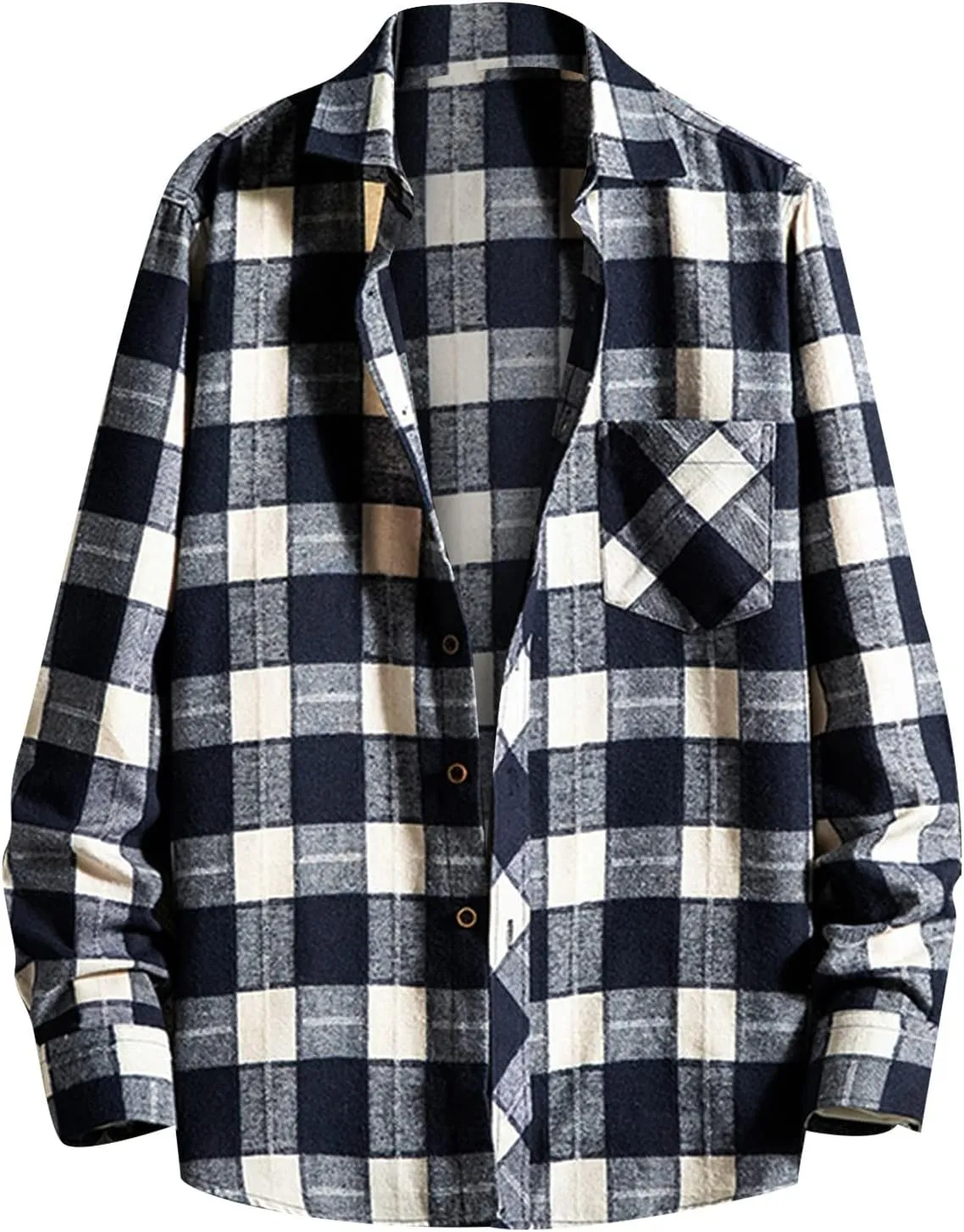 Men's Plaid Hooded Shirts Square Printing Lightweight Breathable Long Sleeve Lapel Men Plus Size Big&Tall Mens with