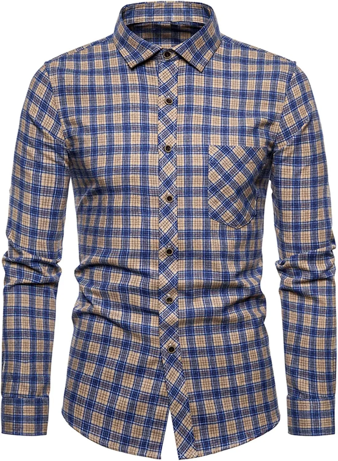 Mens Plaid Jacket Fashionable Square Printing Lightweight Breathable Long Sleeve Lapel Formal Shirt with Hood for