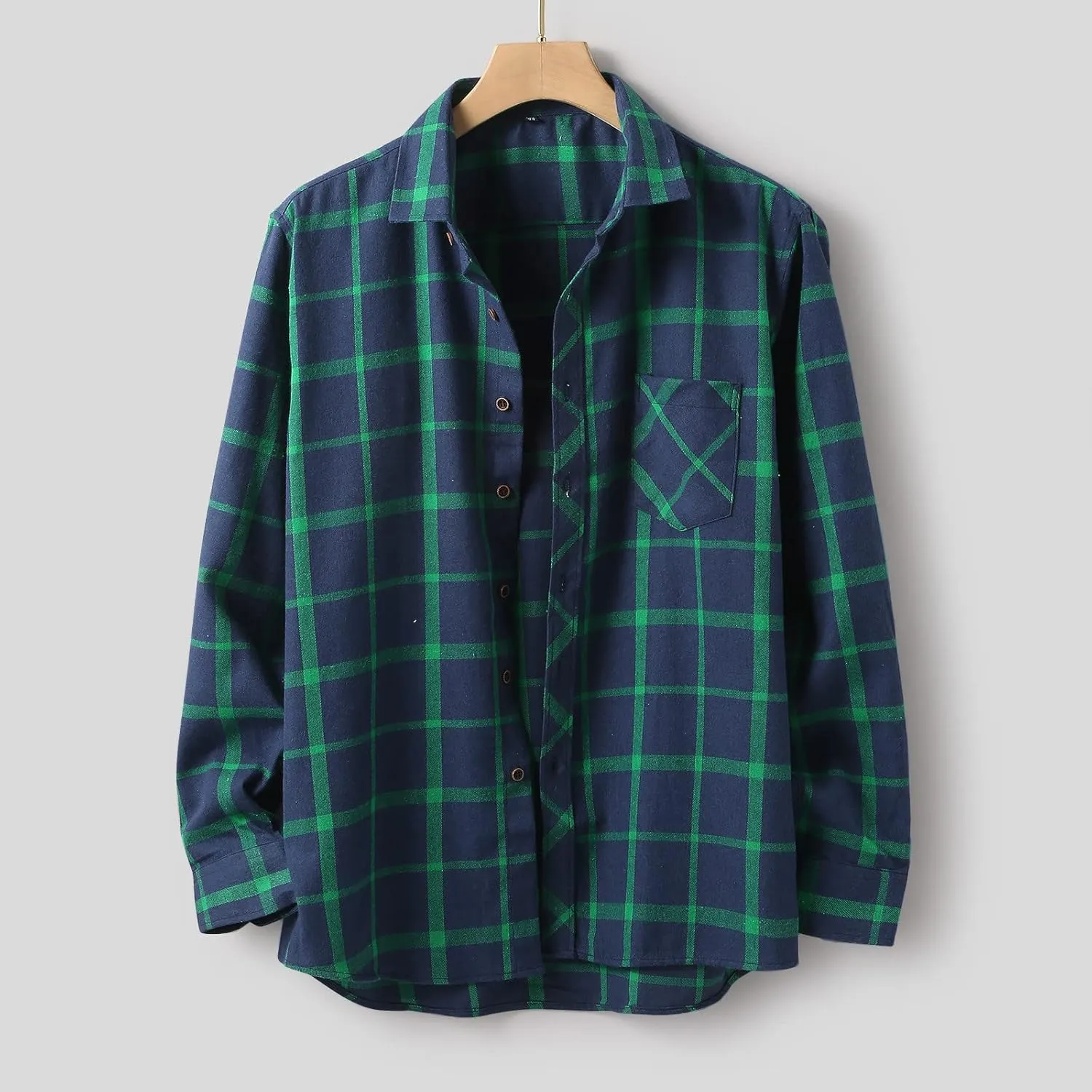 Mens Plaid Jacket Fashionable Square Printing Lightweight Breathable Long Sleeve Lapel Formal Shirt with Hood for