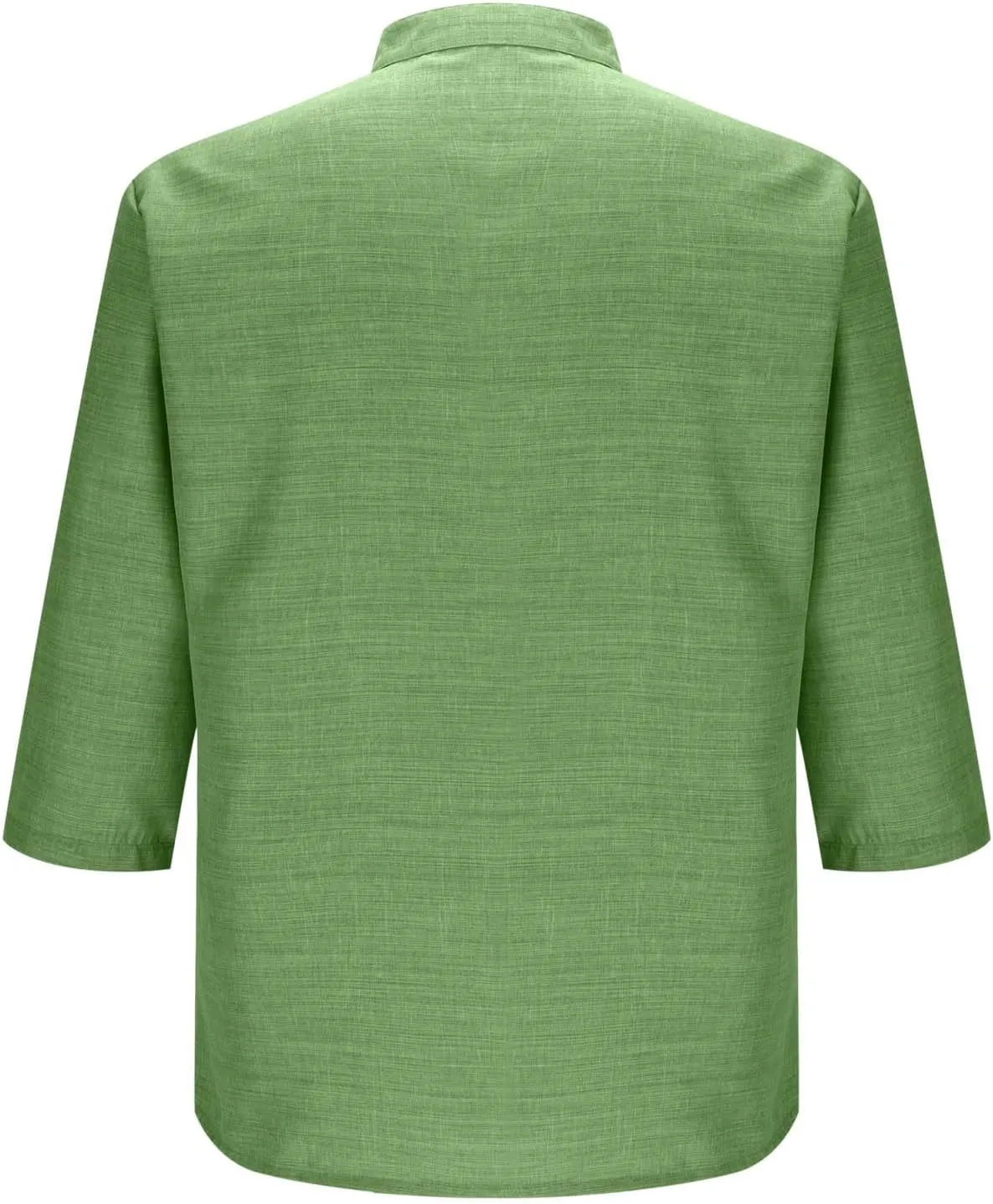 Men's Polo Shirts Mock Neck Roll-Up 3/4 Sleeve Pullover Shirt Solid Color Casual T-Shirt with Pocket Faux Cotton Linen Tee