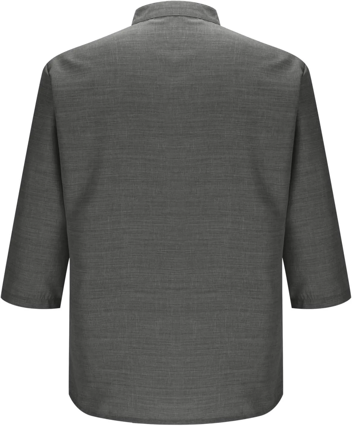Men's Polo Shirts Mock Neck Roll-Up 3/4 Sleeve Pullover Shirt Solid Color Casual T-Shirt with Pocket Faux Cotton Linen Tee