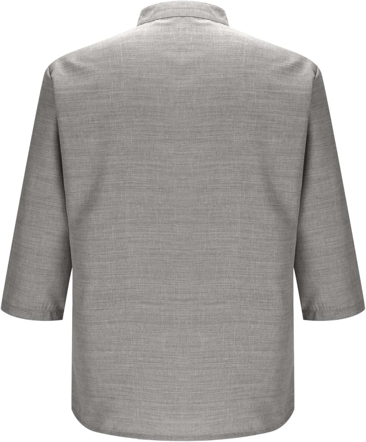Men's Polo Shirts Mock Neck Roll-Up 3/4 Sleeve Pullover Shirt Solid Color Casual T-Shirt with Pocket Faux Cotton Linen Tee
