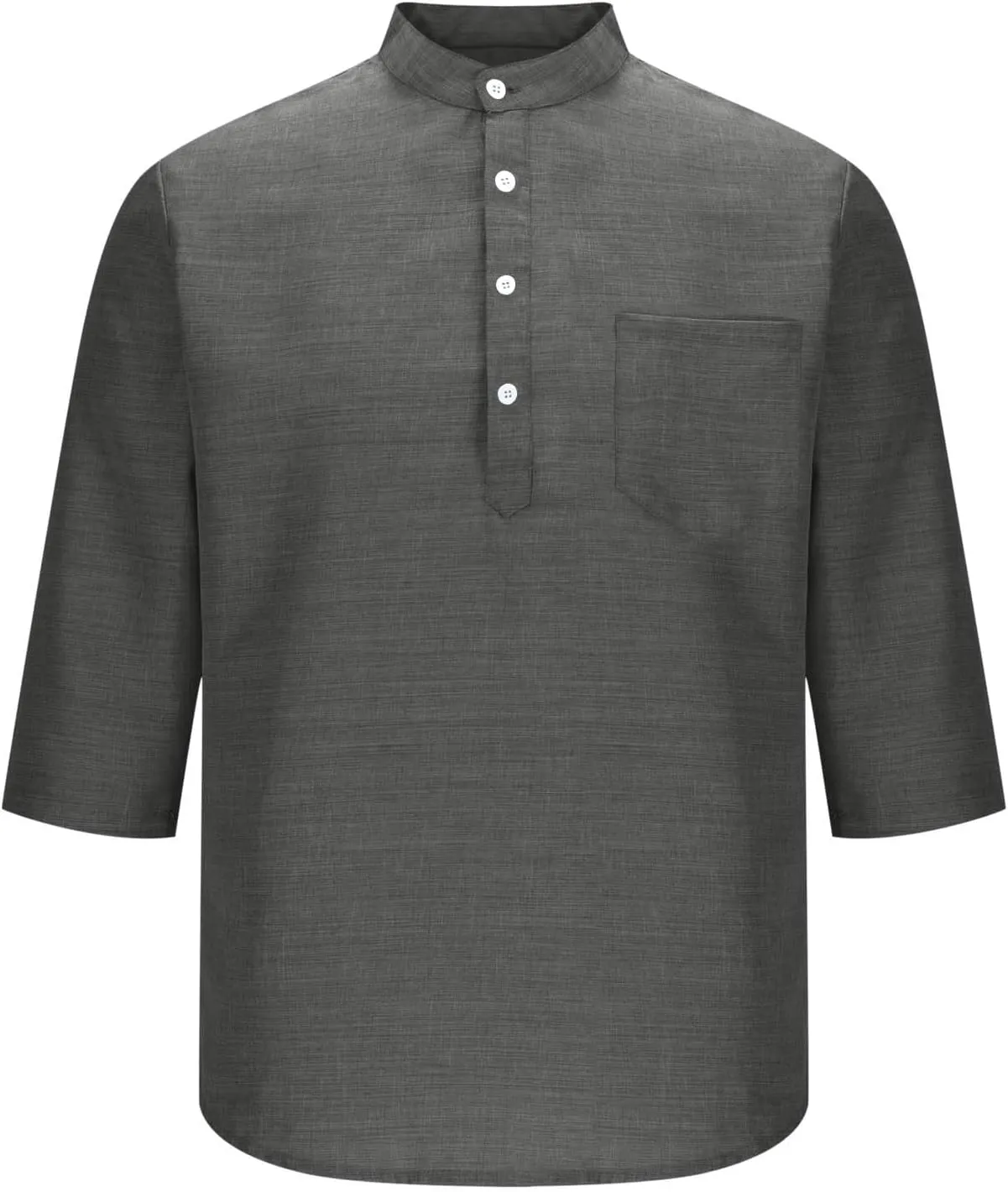 Men's Polo Shirts Mock Neck Roll-Up 3/4 Sleeve Pullover Shirt Solid Color Casual T-Shirt with Pocket Faux Cotton Linen Tee