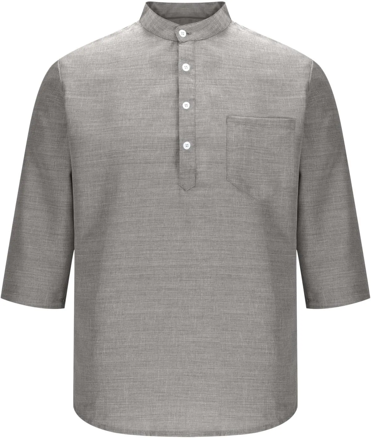 Men's Polo Shirts Mock Neck Roll-Up 3/4 Sleeve Pullover Shirt Solid Color Casual T-Shirt with Pocket Faux Cotton Linen Tee