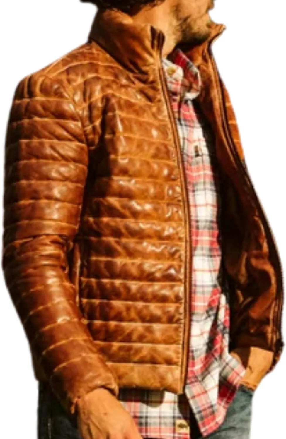 Mens Puffer Jacket Real Lambskin Leather Down Jacket Lightweight Zip Up Winter Mens Puffer Coat