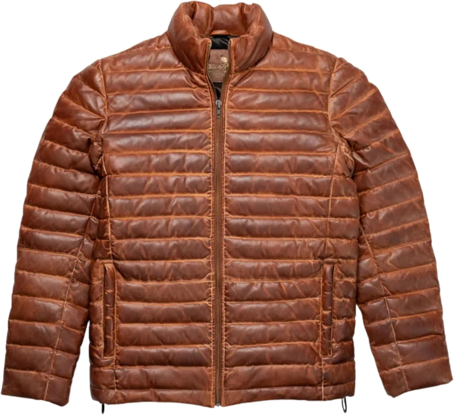 Mens Puffer Jacket Real Lambskin Leather Down Jacket Lightweight Zip Up Winter Mens Puffer Coat