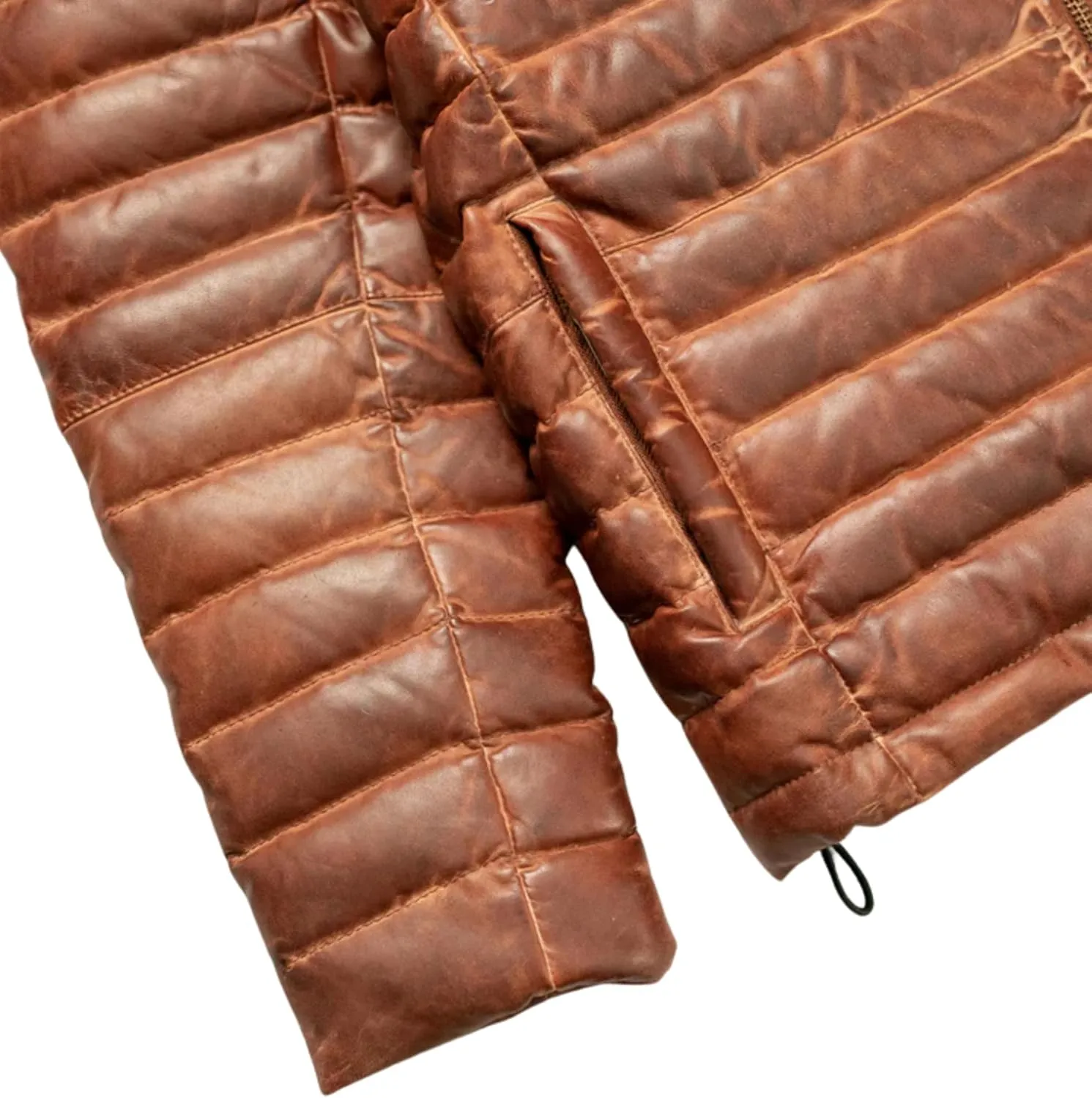 Mens Puffer Jacket Real Lambskin Leather Down Jacket Lightweight Zip Up Winter Mens Puffer Coat