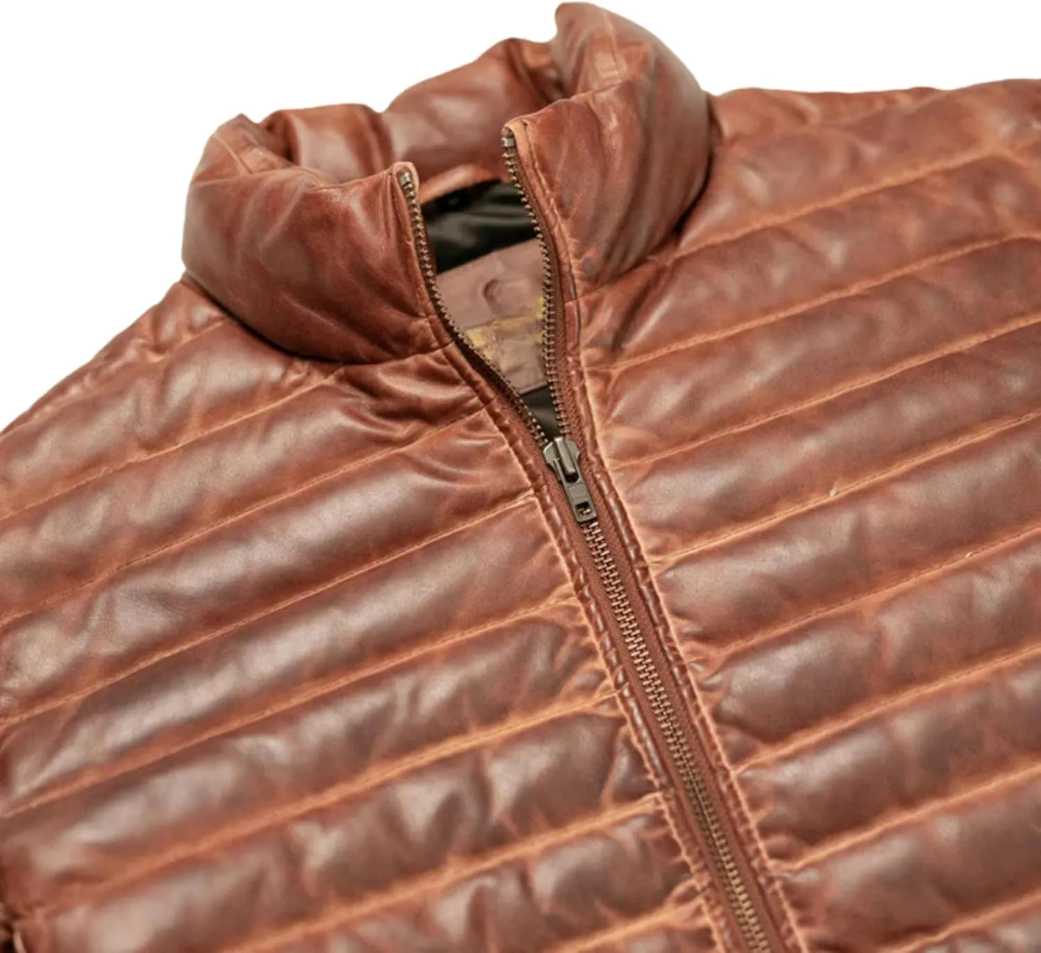 Mens Puffer Jacket Real Lambskin Leather Down Jacket Lightweight Zip Up Winter Mens Puffer Coat