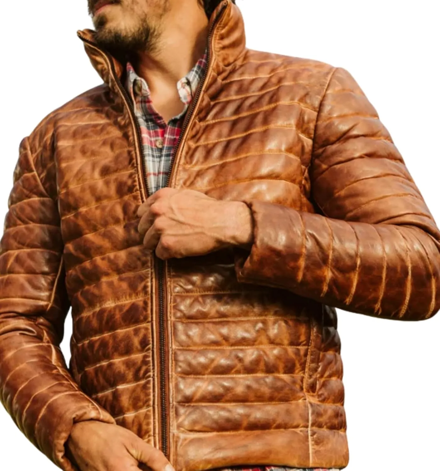 Mens Puffer Jacket Real Lambskin Leather Down Jacket Lightweight Zip Up Winter Mens Puffer Coat
