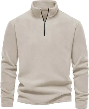Men's Quarter-Zip Pullover Polar Fleece Sweatshirt Stand Collar Long Sleeve Casual Sweatshirts Thermal Spring Sweater