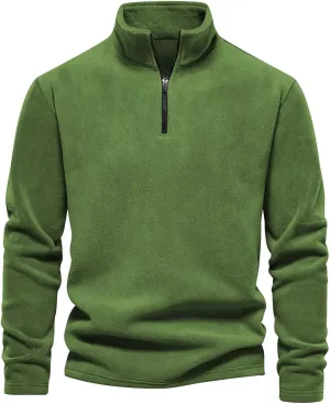 Mens Quarter Zip Sweatshirt Polar Fleece Long Sleeve Pullover Golf Shirt for Men Winter Stand Collar Thermal Sweater