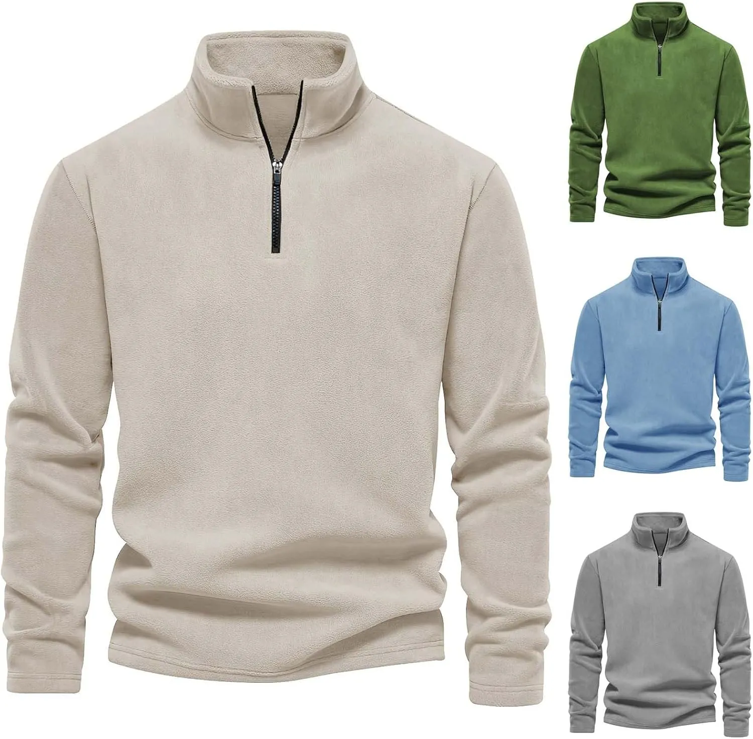 Mens Quarter Zip Sweatshirt Polar Fleece Long Sleeve Pullover Golf Shirt for Men Winter Stand Collar Thermal Sweater