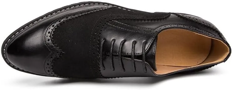 Men's Retro Business Casual Shoes British Style Low Work Leather Shoes Fashionable Patchwork Brogue Embossed Oxford