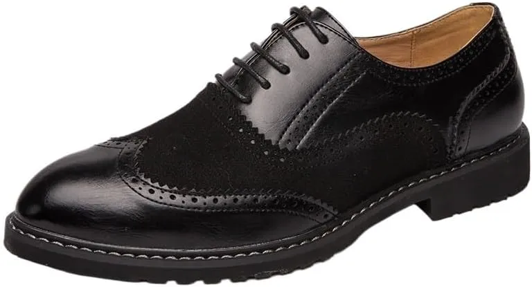 Men's Retro Business Casual Shoes British Style Low Work Leather Shoes Fashionable Patchwork Brogue Embossed Oxford