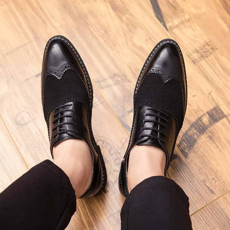 Men's Retro Business Casual Shoes British Style Low Work Leather Shoes Fashionable Patchwork Brogue Embossed Oxford