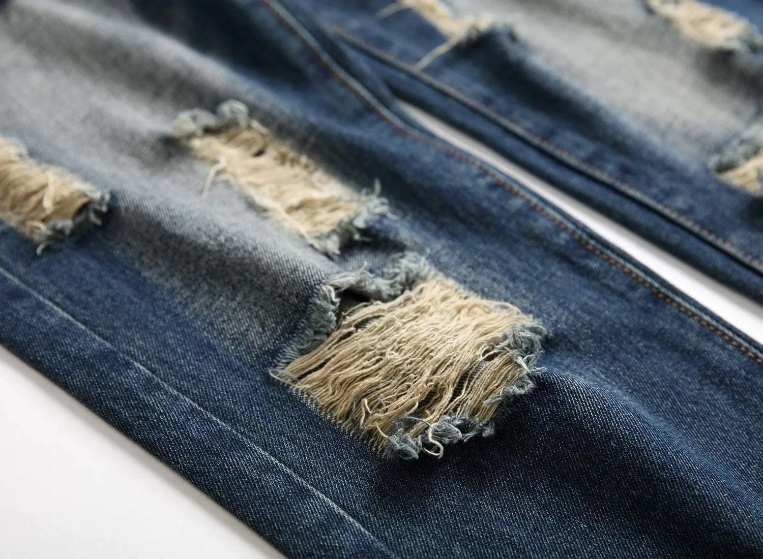 Men's Ripped Distressed Destroyed Straight Fit Washed Denim Jeans Pants