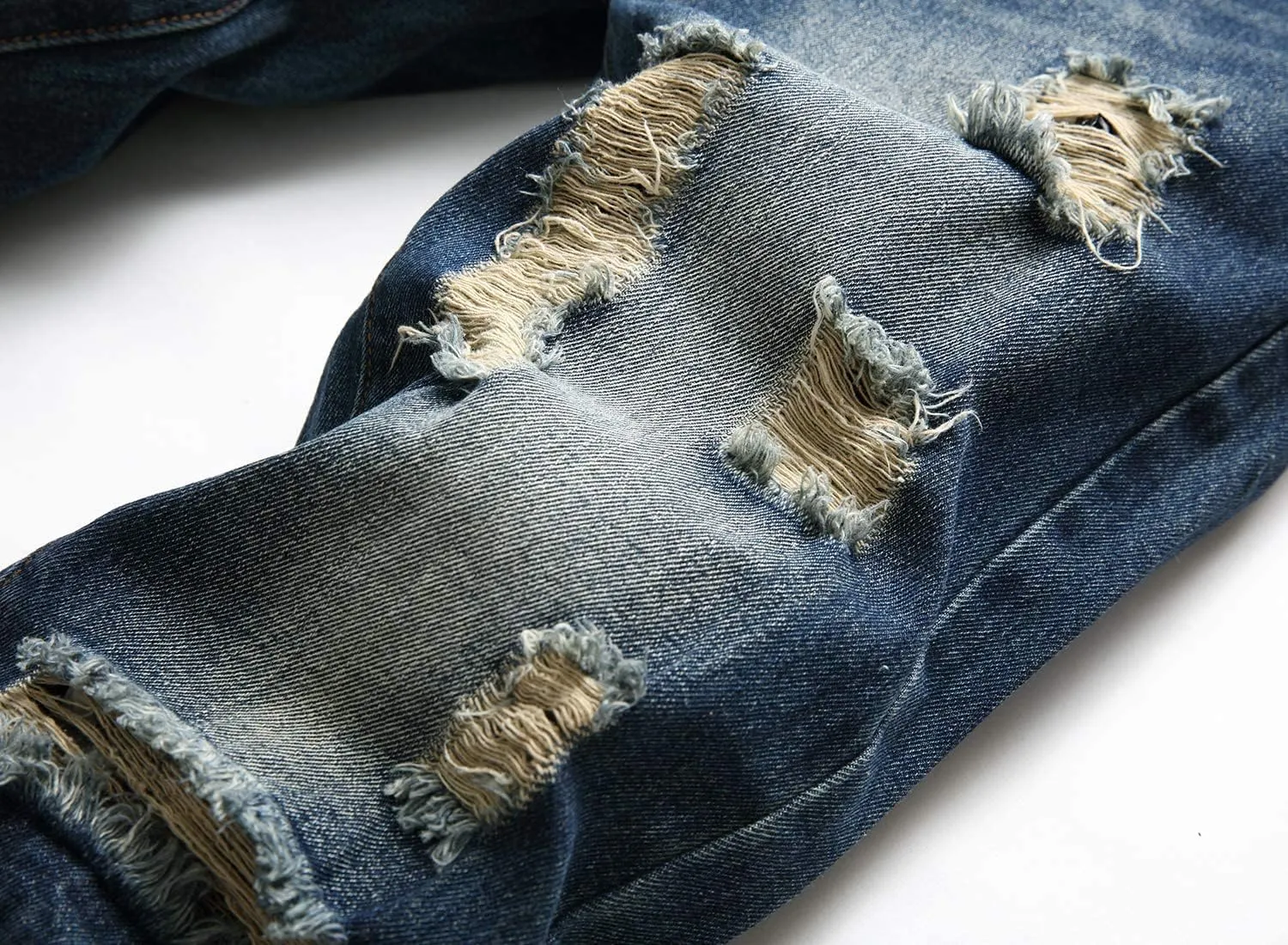 Men's Ripped Distressed Destroyed Straight Fit Washed Denim Jeans Pants