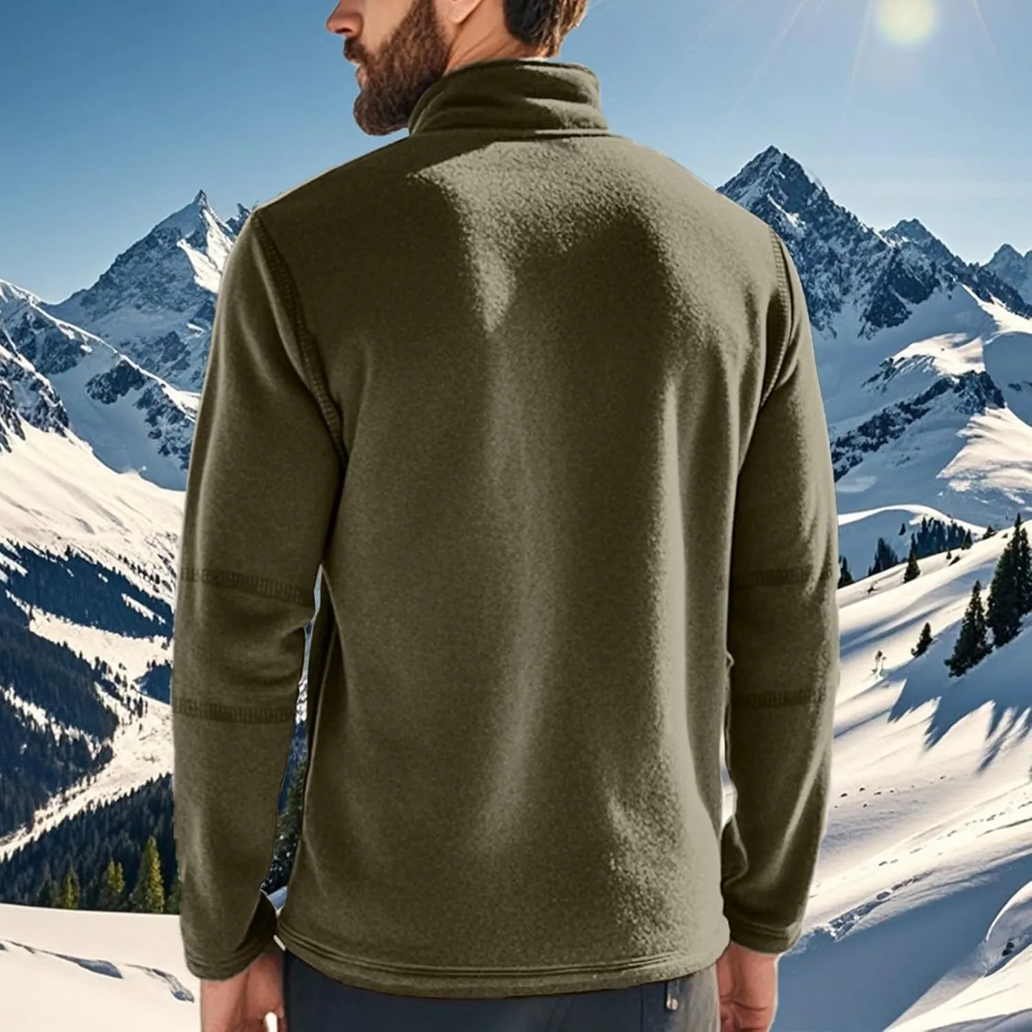 Men's Sherpa Lined Quarter Zip Sweatshirt Fleece Long Sleeve Heavyweight Pullover Tops Winter Turtleneck Warm Shirts