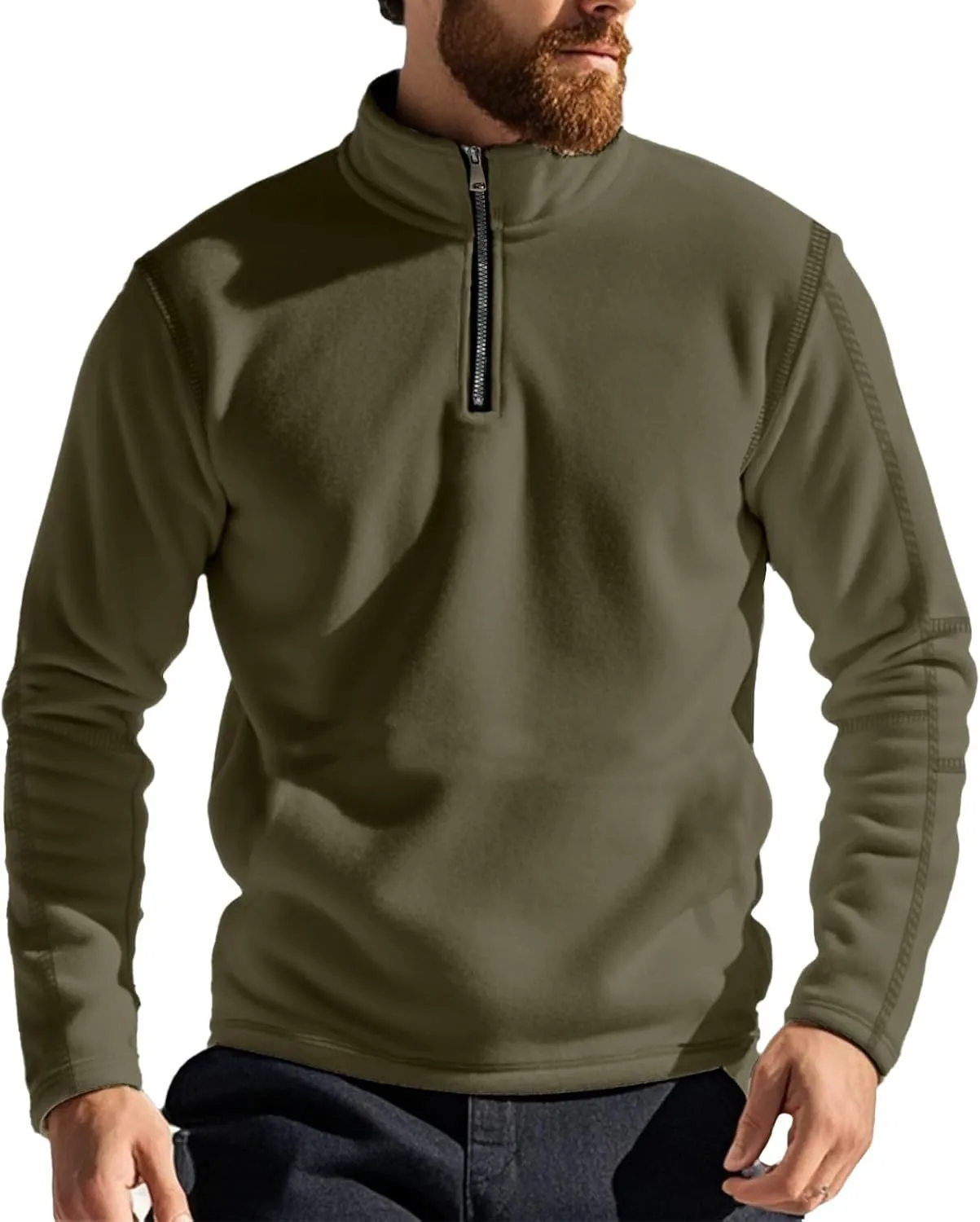 Men's Sherpa Lined Quarter Zip Sweatshirt Fleece Long Sleeve Heavyweight Pullover Tops Winter Turtleneck Warm Shirts