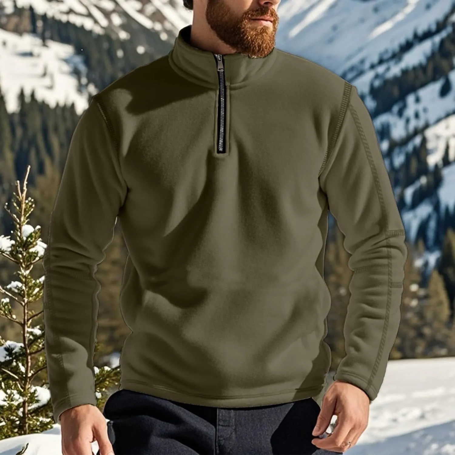 Men's Sherpa Lined Quarter Zip Sweatshirt Fleece Long Sleeve Heavyweight Pullover Tops Winter Turtleneck Warm Shirts