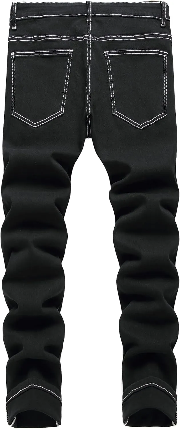 Men's Slim Fit Stretch Jeans Ripped Skinny Jeans for Men, Fashion Straight Leg Comfort Flex Waist Cargo Denim Pants