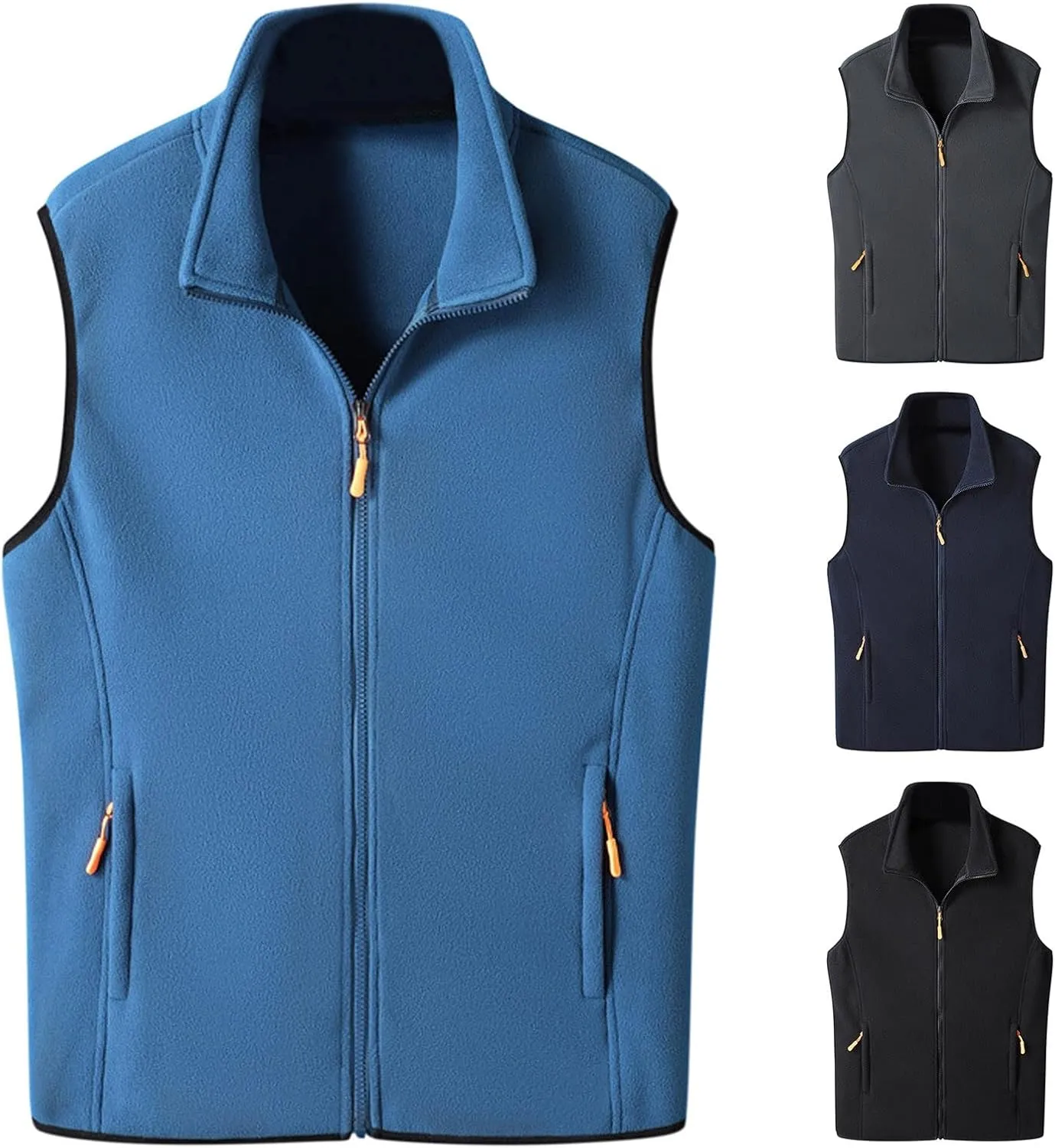 Mens Soft Shell Fuzzy Vest Full Zip Sleeveless Stand Collar Linghtweight Vests with Pocket Lamb Velvet Warm Vest Coat