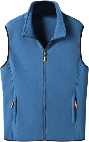 Mens Soft Shell Fuzzy Vest Full Zip Sleeveless Stand Collar Linghtweight Vests with Pocket Lamb Velvet Warm Vest Coat