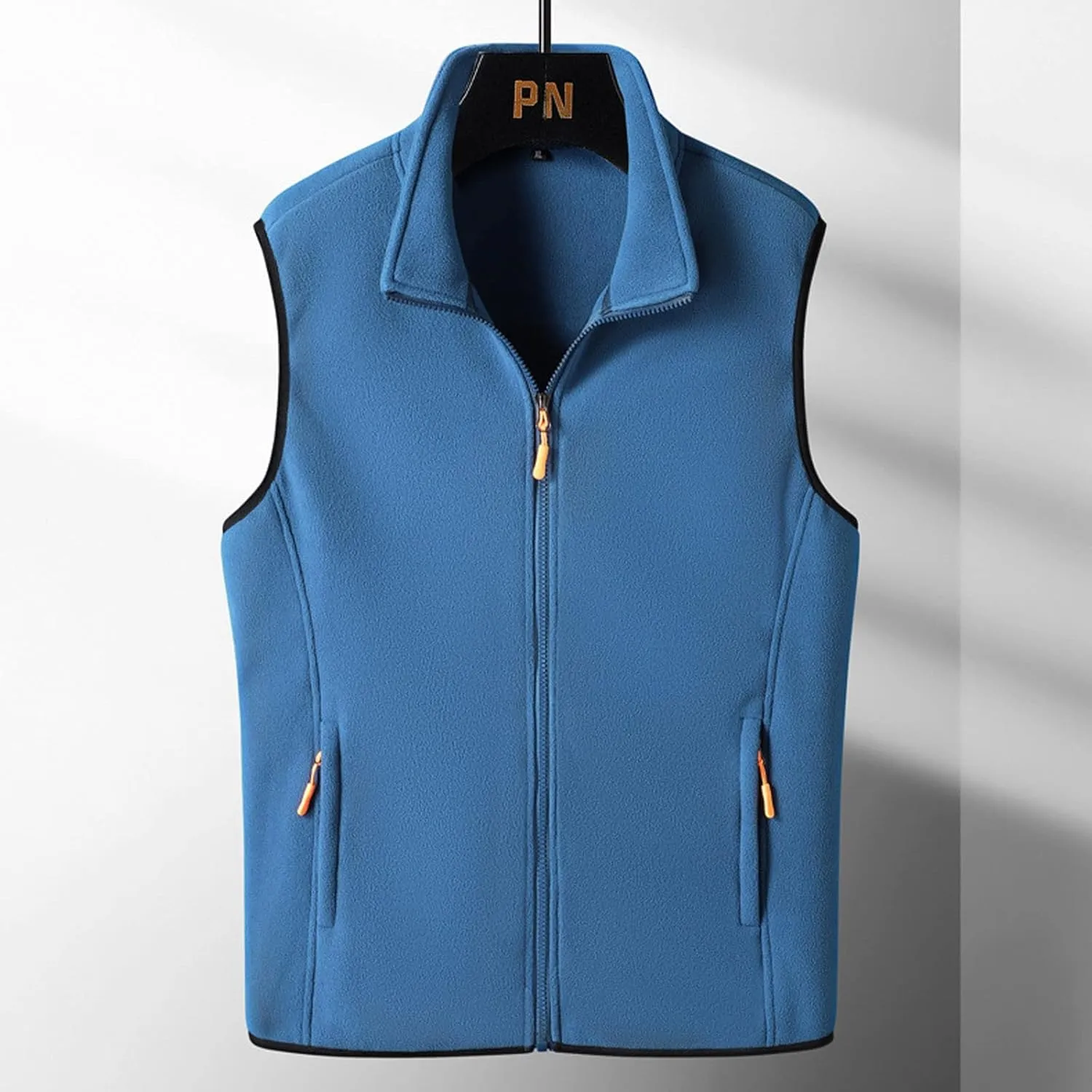 Mens Soft Shell Fuzzy Vest Full Zip Sleeveless Stand Collar Linghtweight Vests with Pocket Lamb Velvet Warm Vest Coat