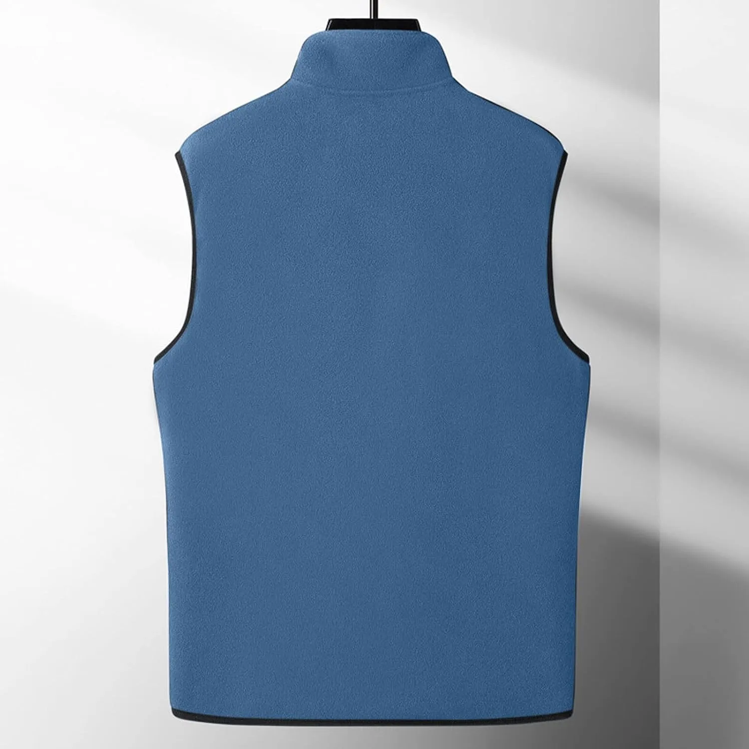 Mens Soft Shell Fuzzy Vest Full Zip Sleeveless Stand Collar Linghtweight Vests with Pocket Lamb Velvet Warm Vest Coat