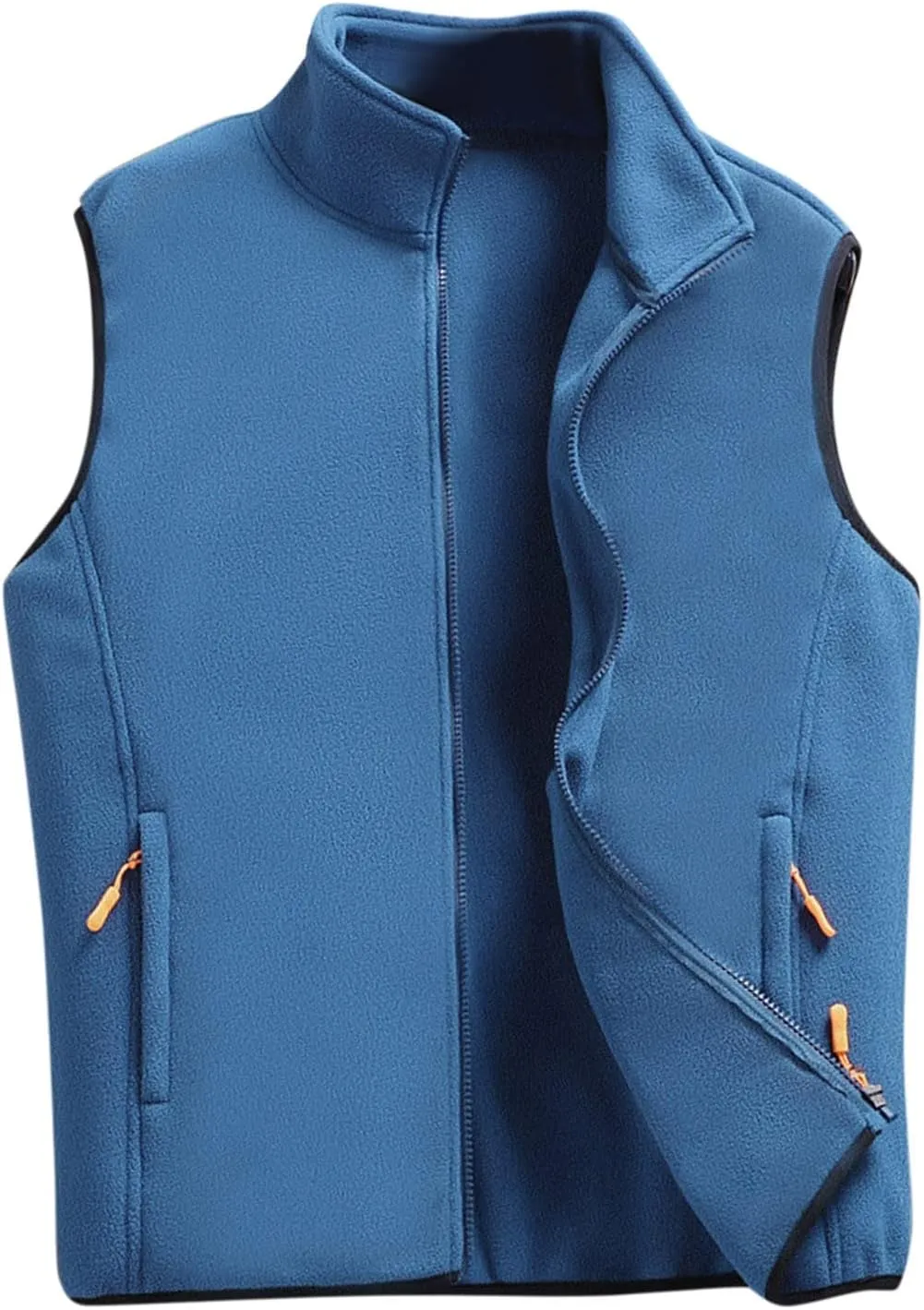Mens Soft Shell Fuzzy Vest Full Zip Sleeveless Stand Collar Linghtweight Vests with Pocket Lamb Velvet Warm Vest Coat