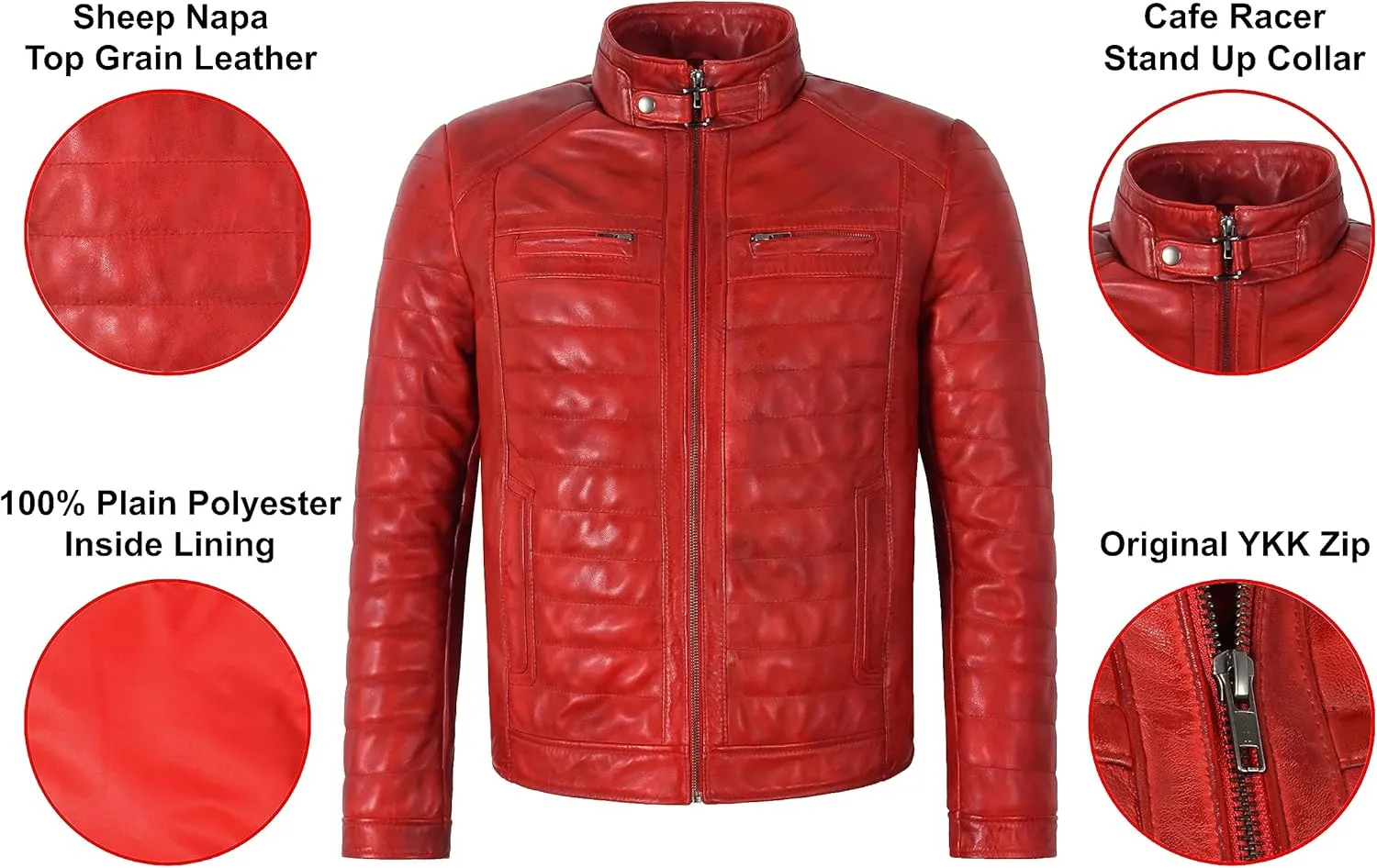 Men's Sports Fashion Quilted Padded Puffy Lambskin Leather Casual Biker Jacket 2448