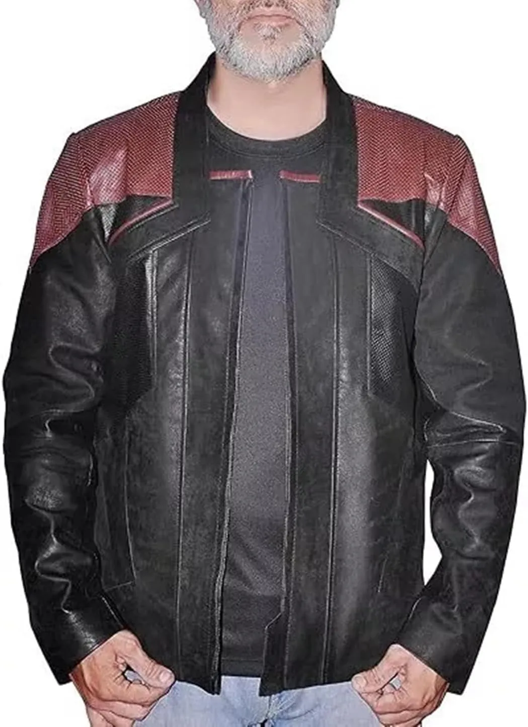 Men's Star Captain Picard Black Biker Motorcycle Café Racer Sheepskin Leather Motorbike Jacket