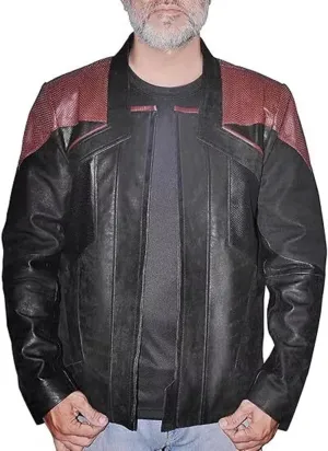Men's Star Captain Picard Black Biker Motorcycle Café Racer Sheepskin Leather Motorbike Jacket