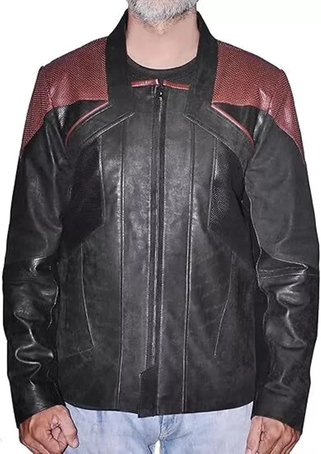 Men's Star Captain Picard Black Biker Motorcycle Café Racer Sheepskin Leather Motorbike Jacket