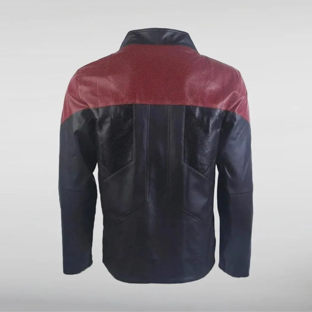Men's Star Captain Picard Black Biker Motorcycle Café Racer Sheepskin Leather Motorbike Jacket