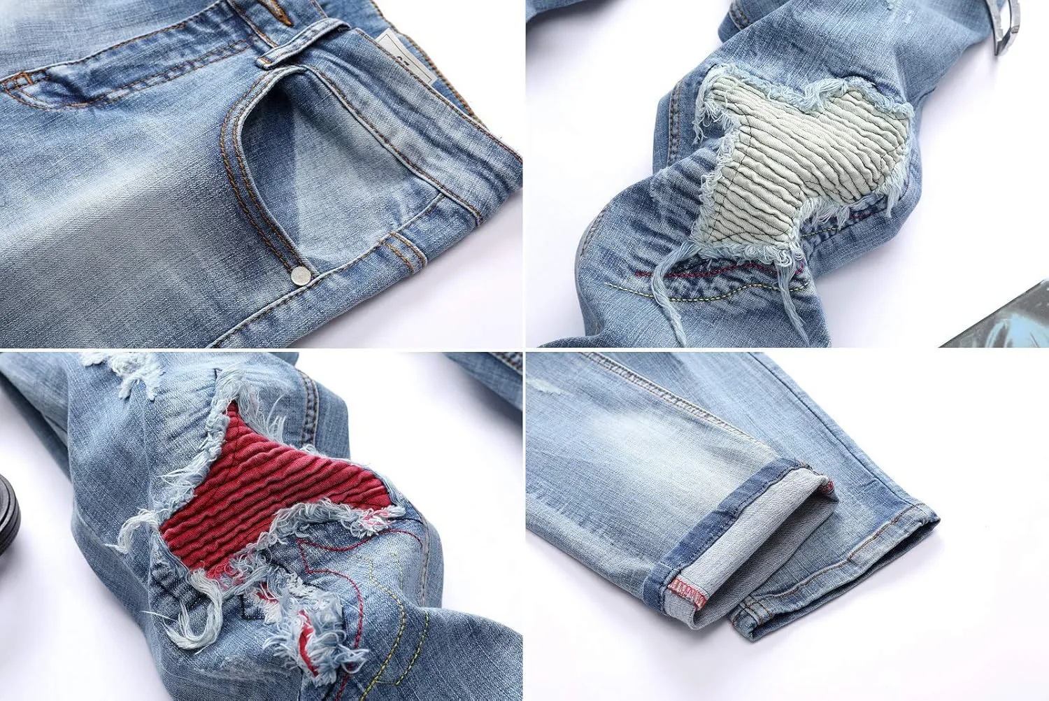 Men's Streetwear Distressed Washed Stretch Ripped Biker Jeans Denim Pants